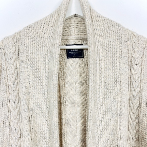 Abercrombie & Fitch Cream Open-Front Long Cable Knit Sweater - Picture 3 of 5
